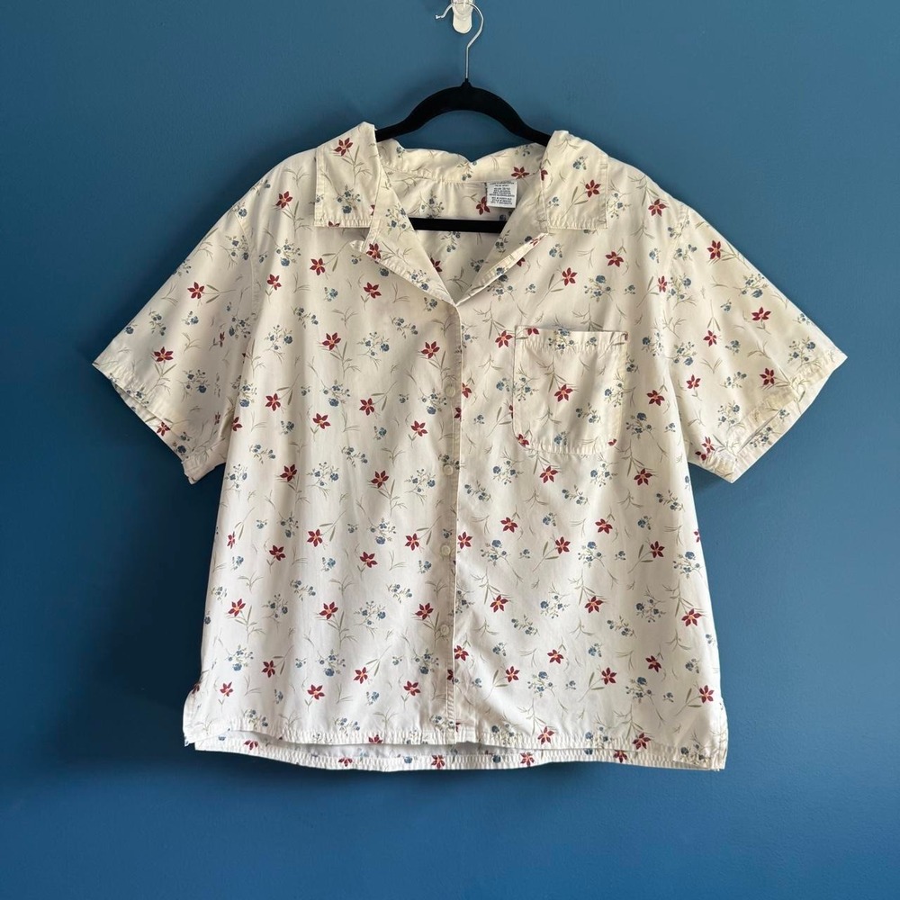 Vintage Floral Blouse Women's Plus Size 18/20 White Collared Retro Cottagecore